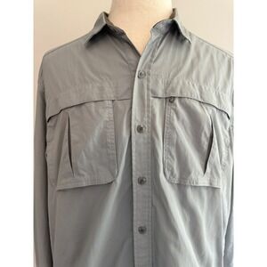 REI Long Sleeve Fishing Shirt Button Up‎ Outdoor Casual Gray Shirt
